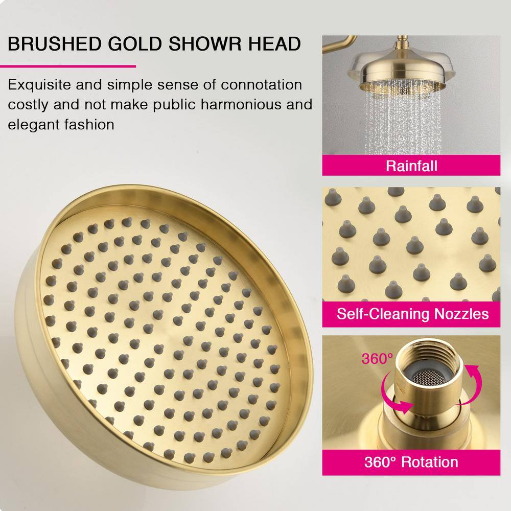 PROOX 2-Spray Round Antique Wall Bar Shower Kit with Hand Shower in Brushed Gold PRH1107-BG