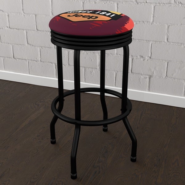 Jeep Sunset Mountain 360 Degree Swivel Black Barstool with Foam Padded Seat - 20.75 x 20.75 x 29