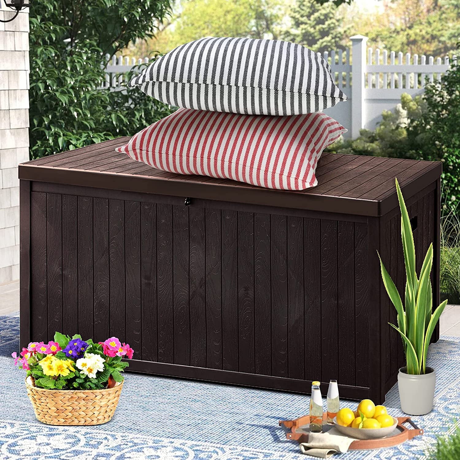 SUNVIVI OUTDOOR Large Patio Resin Storage Box, 120 Gallon Indoor/Outdoor Deck Box for Patio Furniture Cushions, Garden tools and Pool Toys, Waterproof and UV Resistant