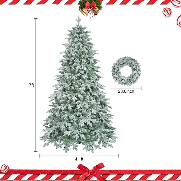 7ft Prelit Artificial Christmas Tree with Wreath，2Piece Christmas Decorations Xmas Tree and Wreath