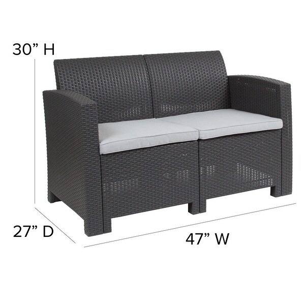 Faux Rattan Loveseat with AllWeather Cushions