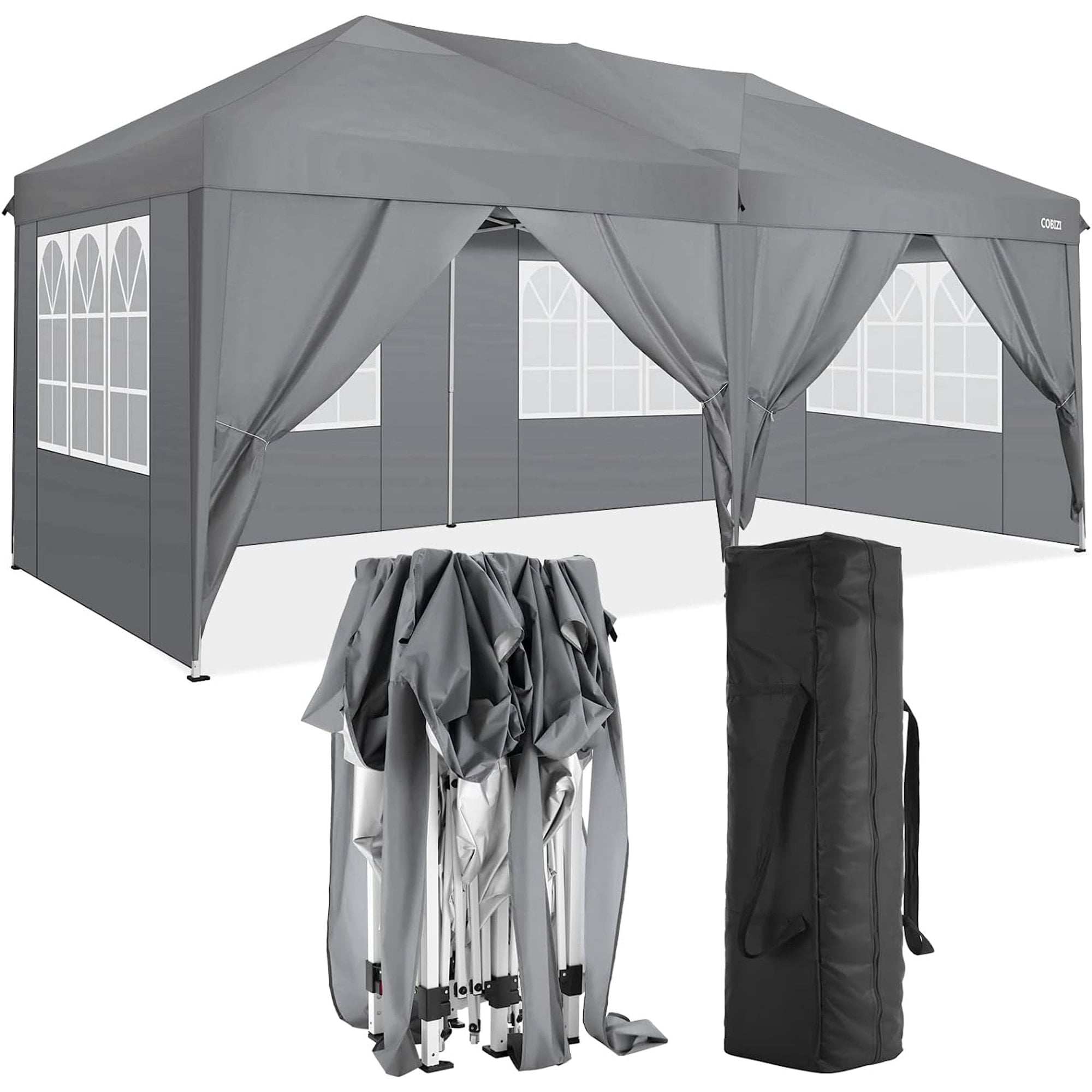 10' x 20' EZ Pop Up Canopy Tent Party Tent Outdoor Event Instant Tent Gazebo with 6 Removable Sidewalls and Carry Bag, Gray