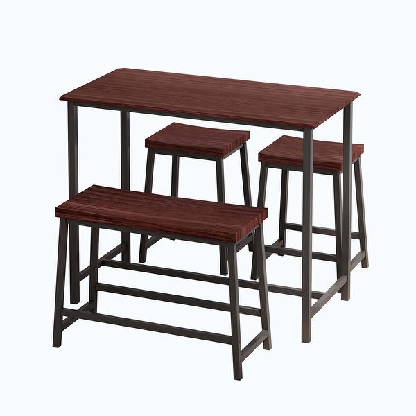 4-Piece Dining Table Set with 2 Stools+1 Bench