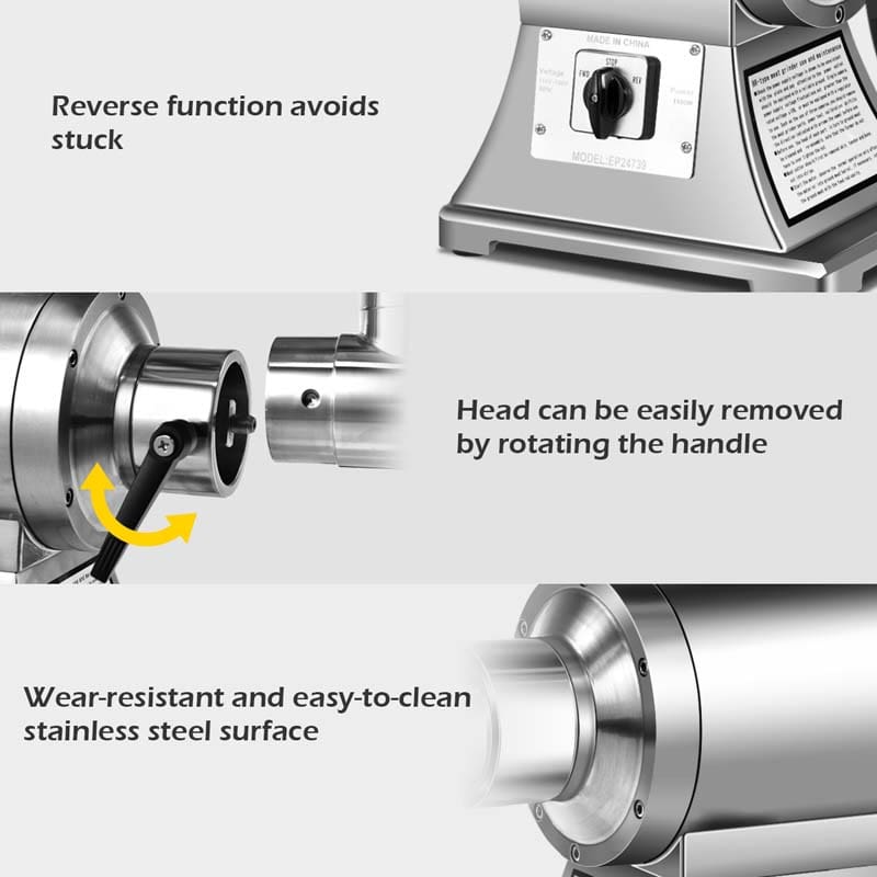 Heavy Duty 550LB/h 1100W Commercial Grade Meat Grinder Stainless Steel Electric Food Grinder Processer