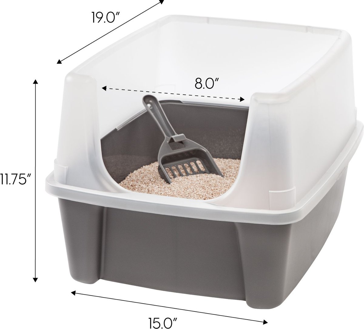 IRIS Open Top Cat Litter Tray with Scoop and Scatter Shield， Medium， Gray