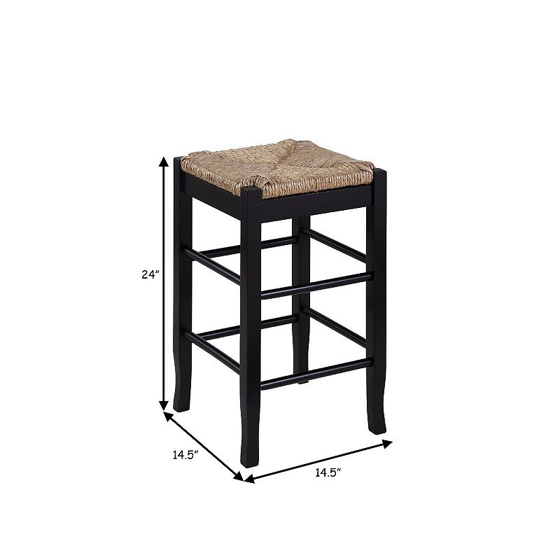 Chris 24 Inch Counter Stool with Wood Frame， Handwoven Rush Seat， Black