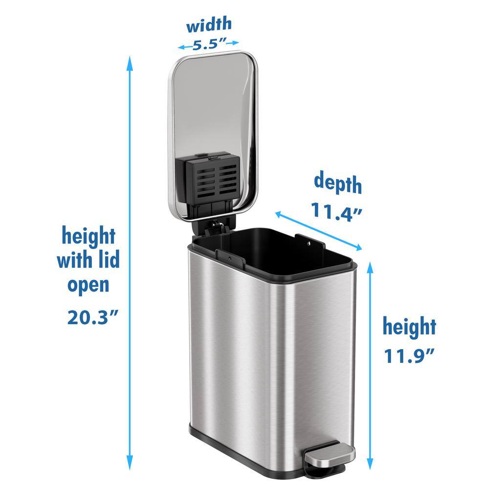 iTouchless 1.32 Gal.Trash Can SoftStep Slim Bathroom Step with AbsorbX Odor Filter and Removable Inner Bucket Stainless Steel PS01RSS