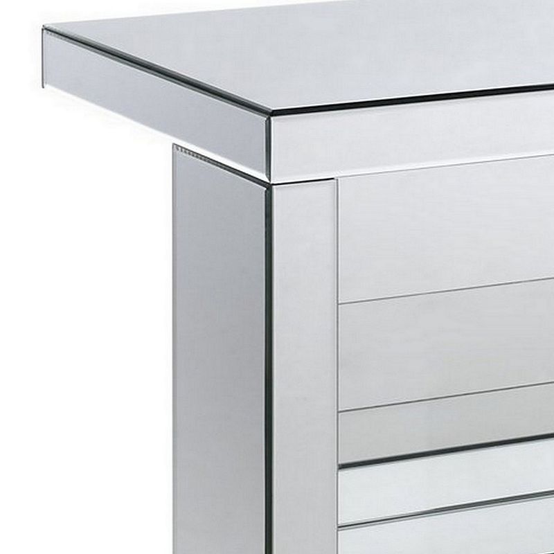 Accent Table with Mirrored Panels and C Shape， Silver