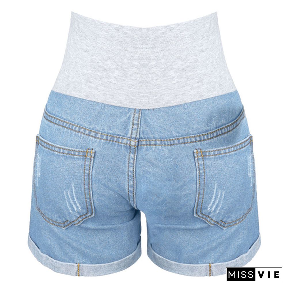 Maternity Shorts for Pregnant Women Denim Shorts Pregnancy Low Waist Loose Ripped Denim Shorts