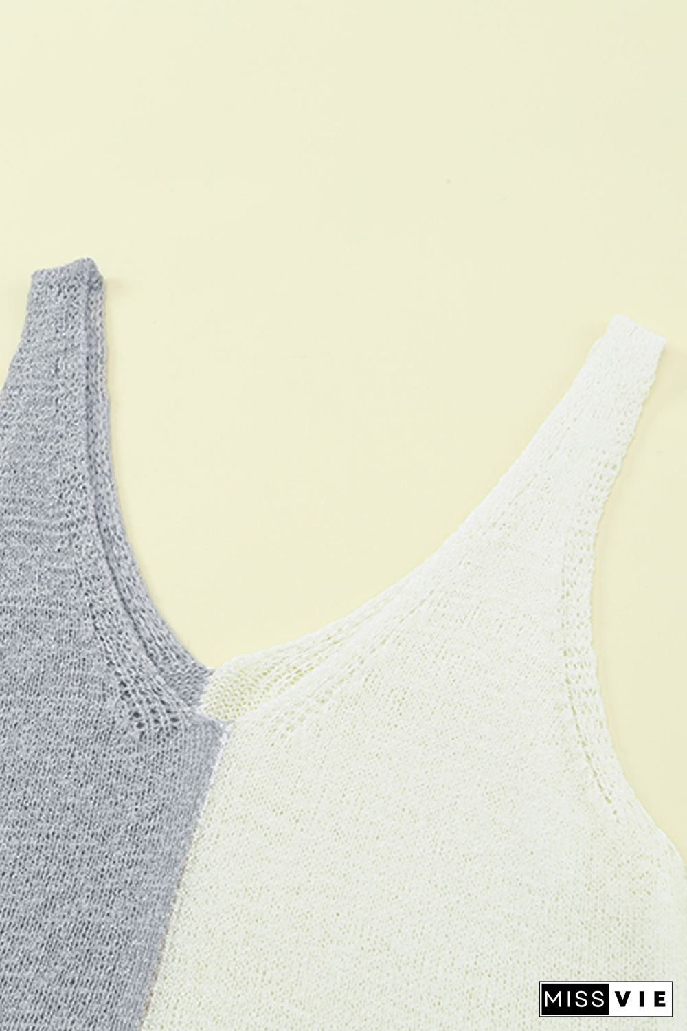 White Color Block Knitted Tank Top