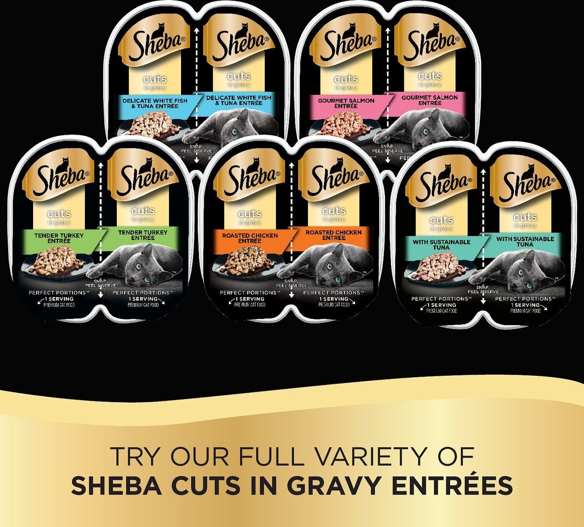 Sheba Perfect Portions Grain-Free Signature Tuna Cuts in Gravy Entree Cat Food Trays