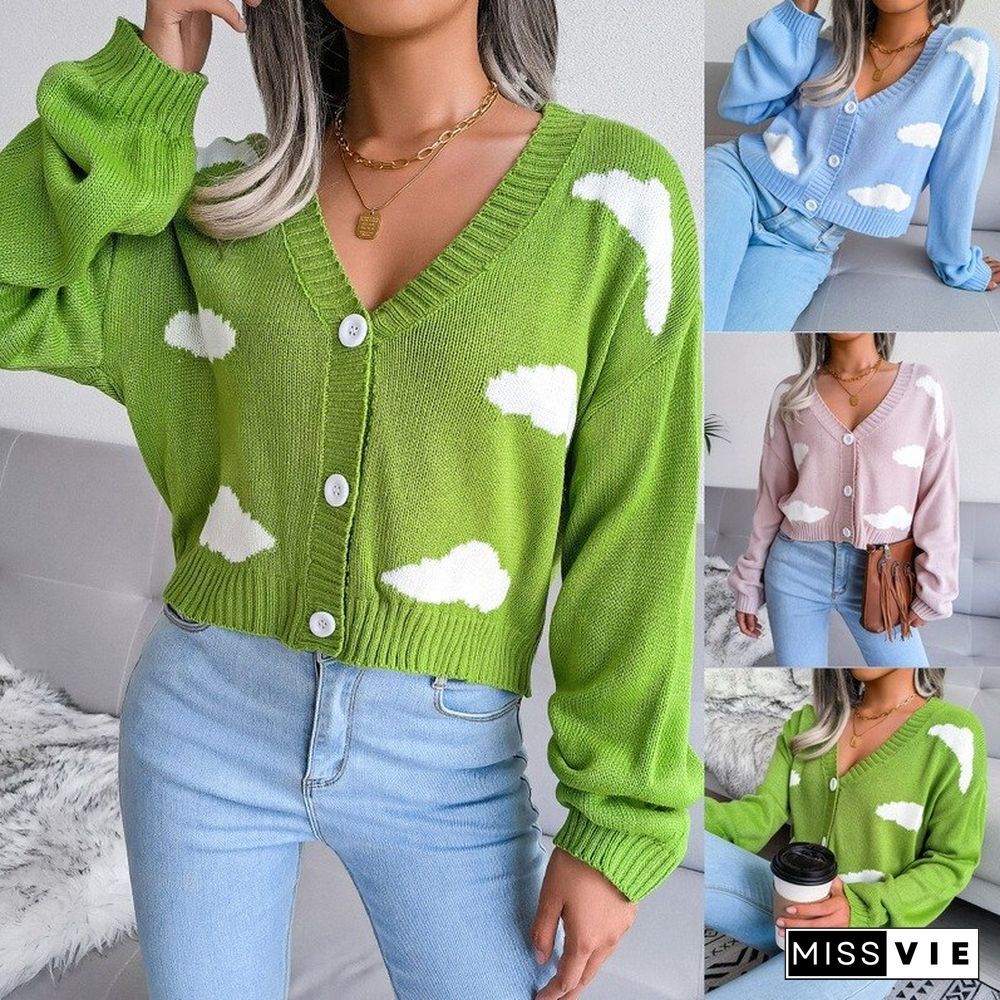 Vintage Casual Knitted Cardiagn For Women Autumn And Winter New White Cloud Knitted Cardigan Sweater Jackets Women's Clothing