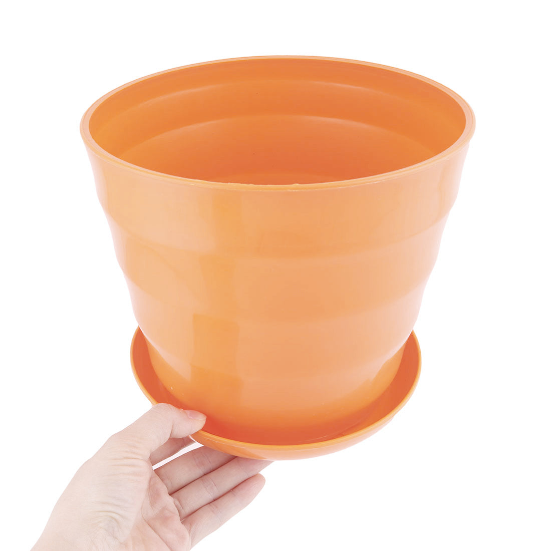 2 Pack,Plastic Round Plant Planter Holder Flower Pot Orange with Tray for Outdoor Indoor Essential