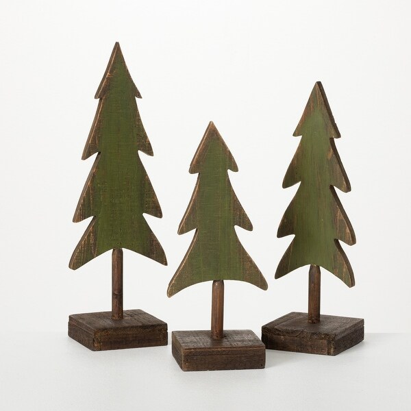 Sullivans Wood Tabletop Evergreen Trees Green 15H Wood Set of 3