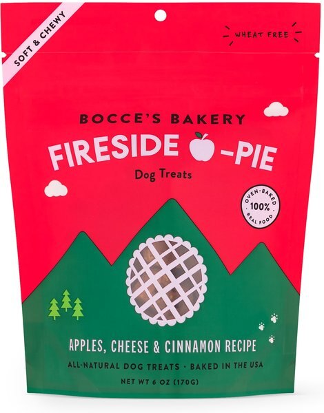 Bocce's Bakery Fireside Apple Pie Apples， Cheese and Cinnamon Recipe Dog Treats， 6-oz bag