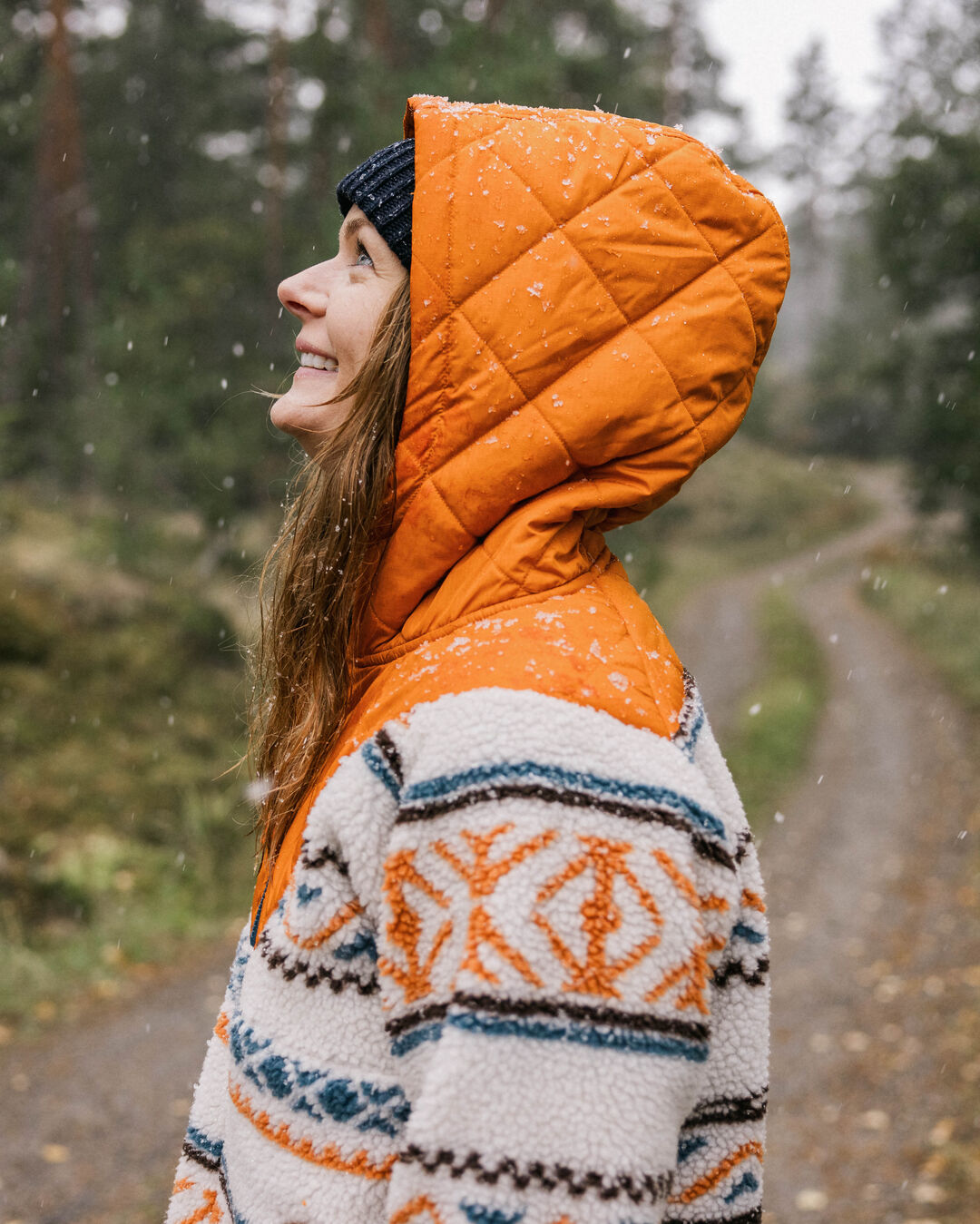 Beaumont Recycled Sherpa Hooded Fleece - Homespun Stripe Sunrise Orange