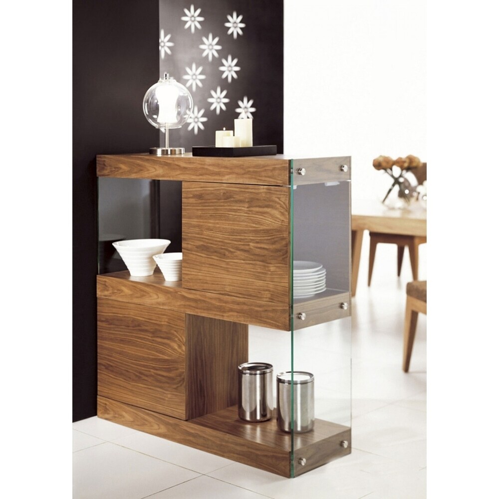 Modrest Aura Modern Walnut   Glass Square Cabinet