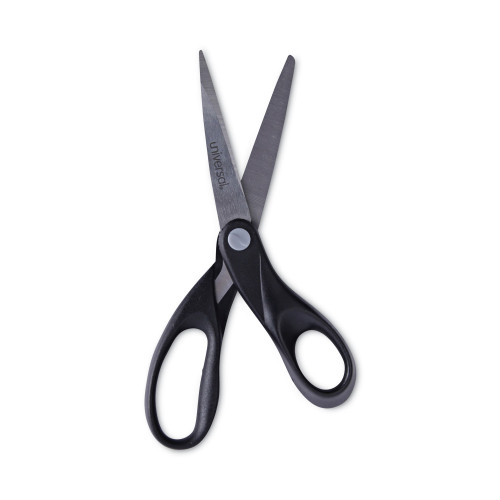 Universal Stainless Steel Office Scissors， 8 Long， 3.75 Cut Length， Black Straight Handle (92009)