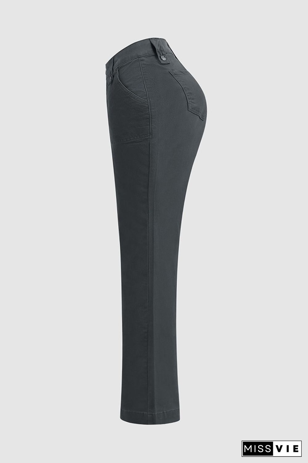 Solid Button Detail Low Rise Straight Leg Pants