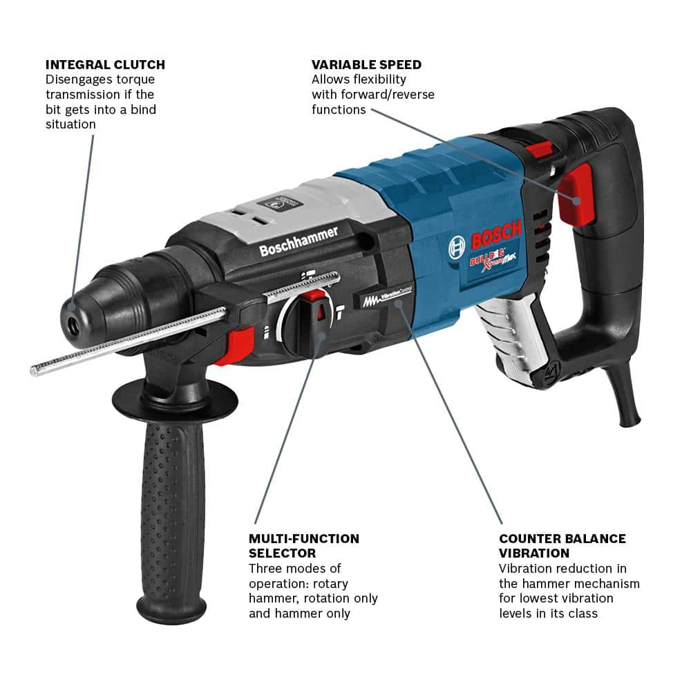 Bosch Factory Reconditioned 8.5 Amp Corded 1-1/8 in. SDS-Plus Concrete/Masonry Rotary Hammer Drill with Carrying Case GBH2-28L-RT