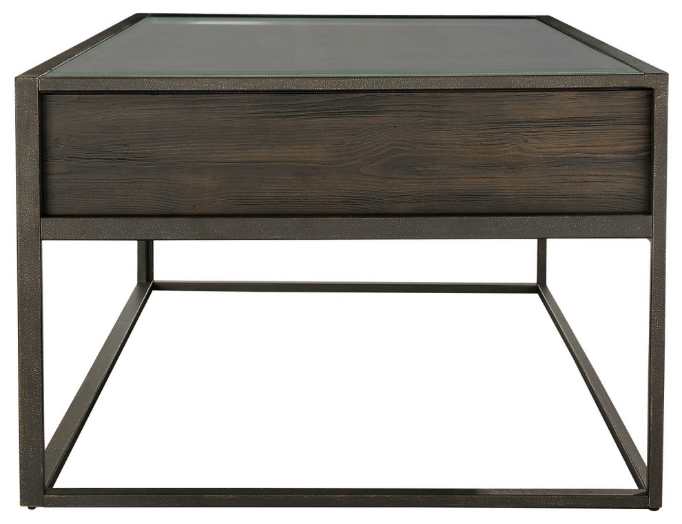 Nia 50 quotCoffee Table  Smooth Glass Surface  3 Exposed Drawers  Brown   Industrial   Coffee Tables   by VirVentures  Houzz