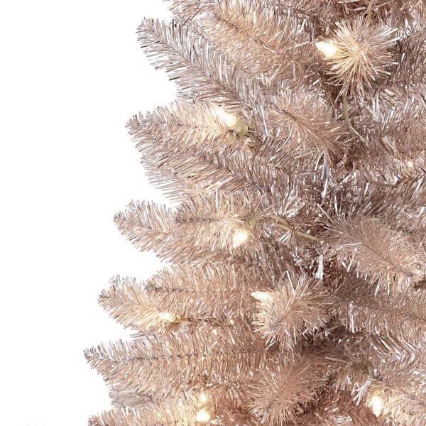 Puleo International 4.5 ft. PreLit Rose Gold Tinsel Artificial