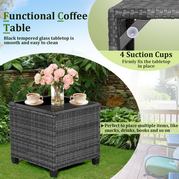 Costway 75693128 3 Pieces Outdoor Wicker Conversat...