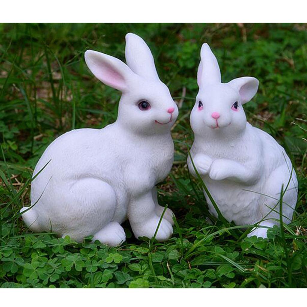 Animal Sculpture Resin Rabbits Figurine Garden Statues Outdoor Scene, Pack Of 2pcs