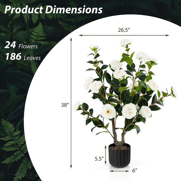 Gymax 2Pack 38'' Artificial Camellia Tree Faux Floral Plant for