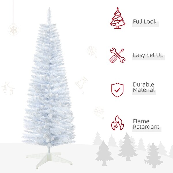 5' / 7' Christmas Tree，Slim Design with Realistic Branches，White