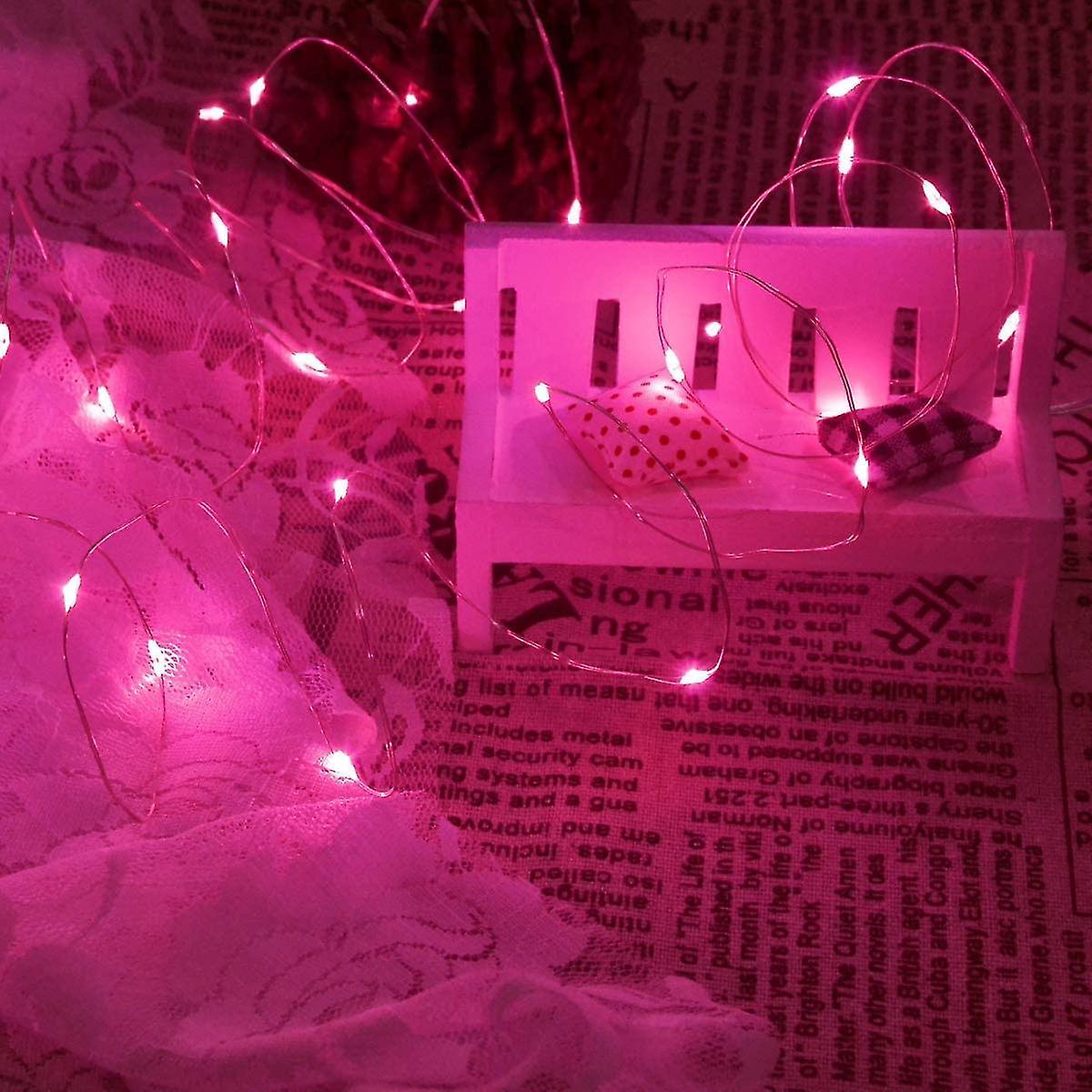 Pink Fairy Lights， 50 Led Battery Operated Pink Led Lights For Girls Bedroom Valentines Decorations Christmas Birthday