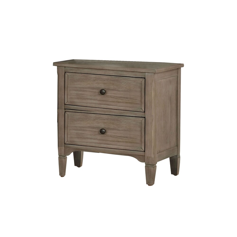 2 Drawers Nightstand with Round Pull Knobs  Wire Brushed Warm Gray