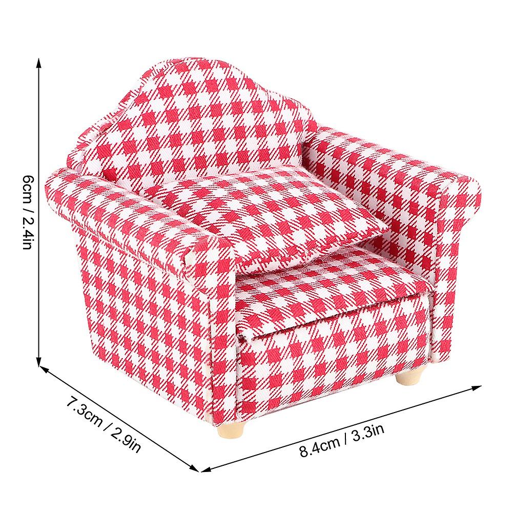 Miniature Single Sofa Couch Armchair With Pillow For 1:12 Dolls Diy Dollhouse Accessories (#1)