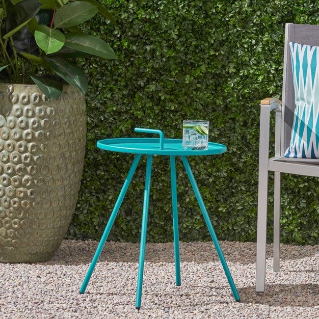 Vida Modern Patio Side Table Teal Christopher Knight Home