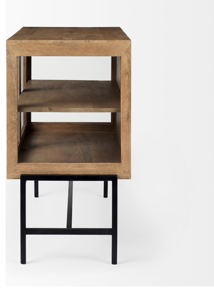 Arelius Light Brown Solid Wood with Black Metal Base Accent Cabinet   Industrial   Accent Chests And Cabinets   by Mercana  Houzz