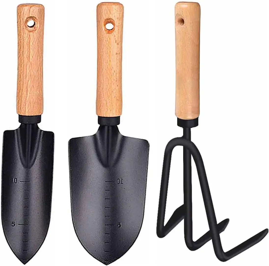 3 Piece Garden Tool Set With Wood Handle Garden Rake Shovel Iron Craft Garden Tools