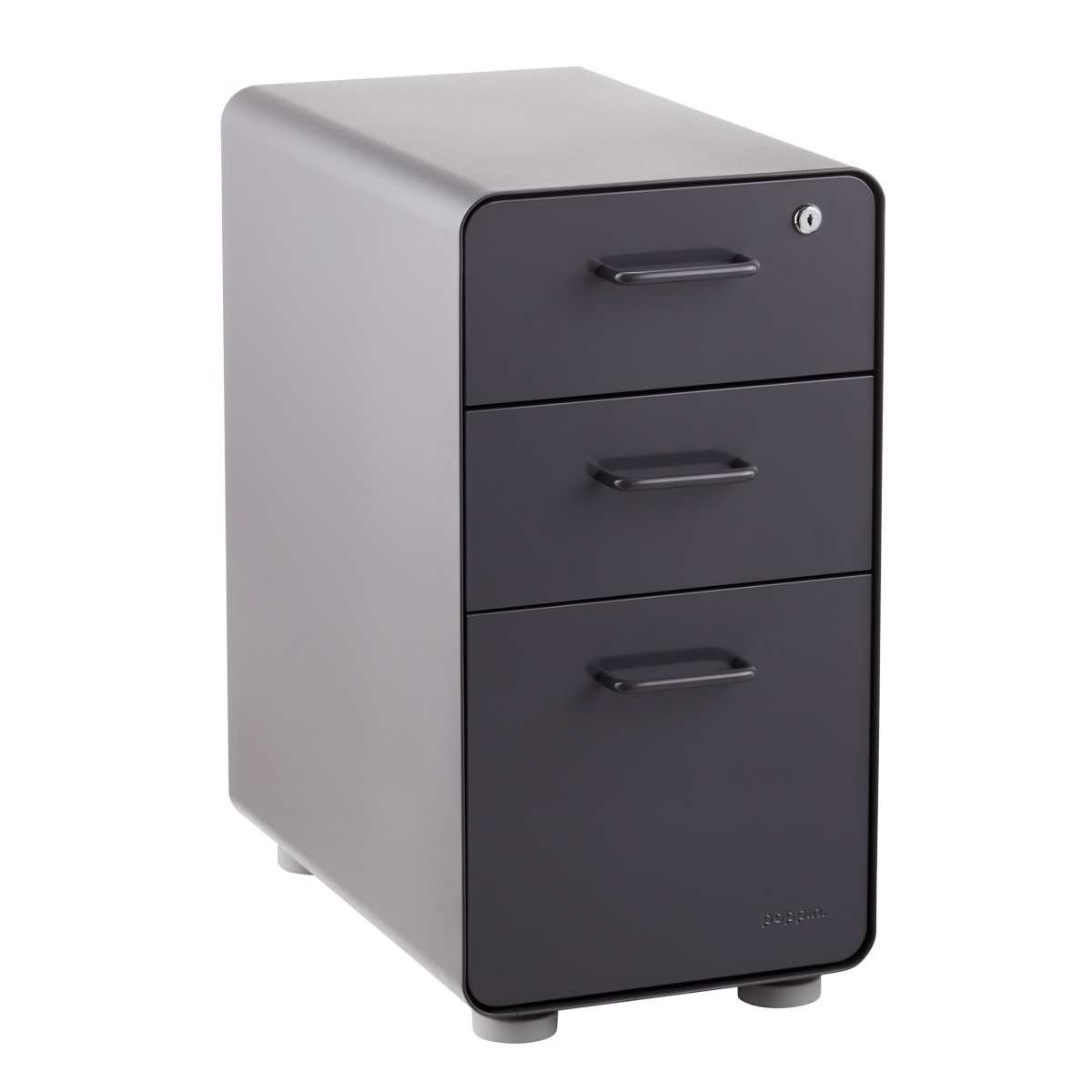 Poppin Dark Grey Slim 3Drawer Stow Filing Cabinet