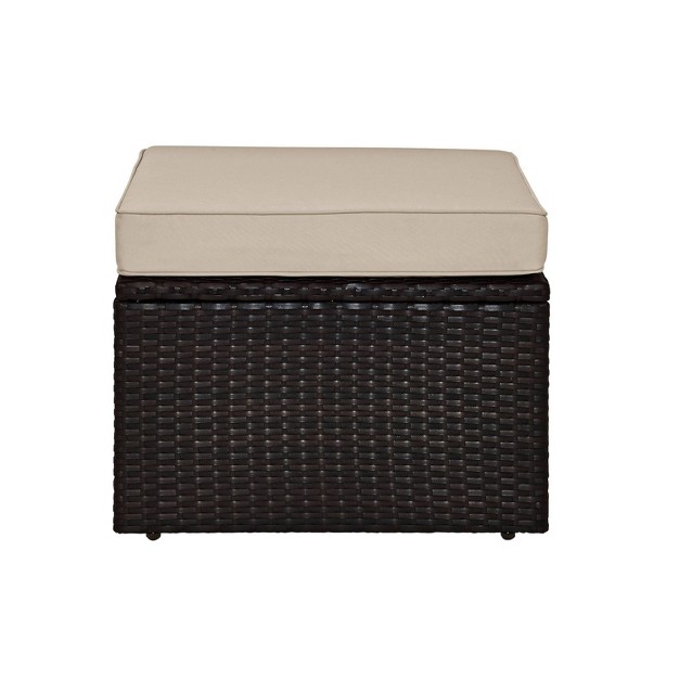 Palm Harbor Outdoor Wicker Ottoman Sand Crosley