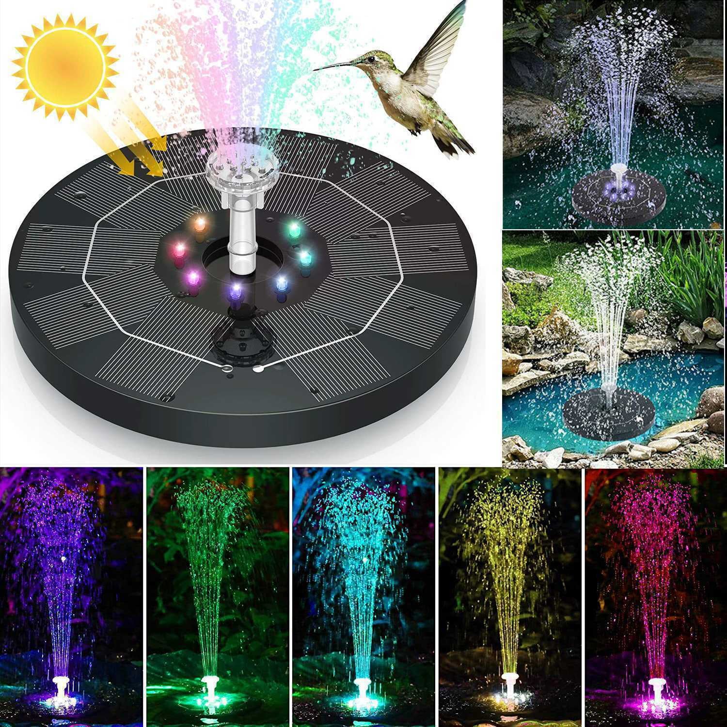 GRNSHTS 5V 3W Solar Fountain Pump for Bird Bath Water Pump with 8 LED Lights 6 Nozzles for Garden Pond Pool Backyard Decoration