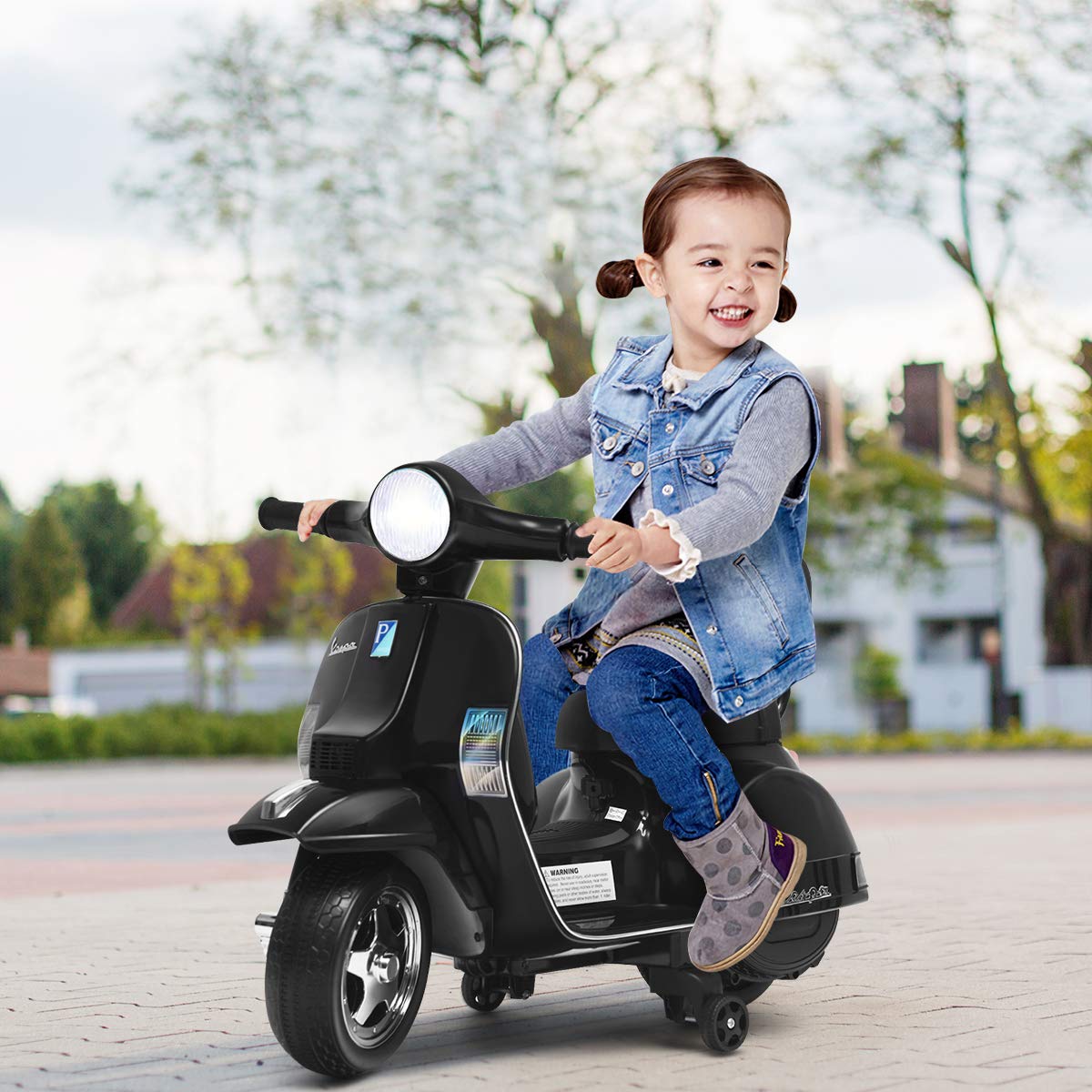 Costzon Kids Vespa Scooter, 6V Battery Powered Ride on Motorcycle w/ Training Wheels