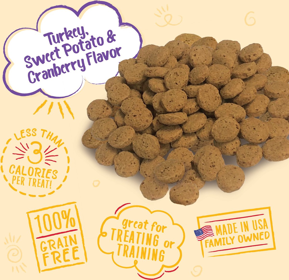 Charlee Bear Natural Bear Crunch Grain-Free Turkey， Sweet Potato and Cranberry Dog Treats