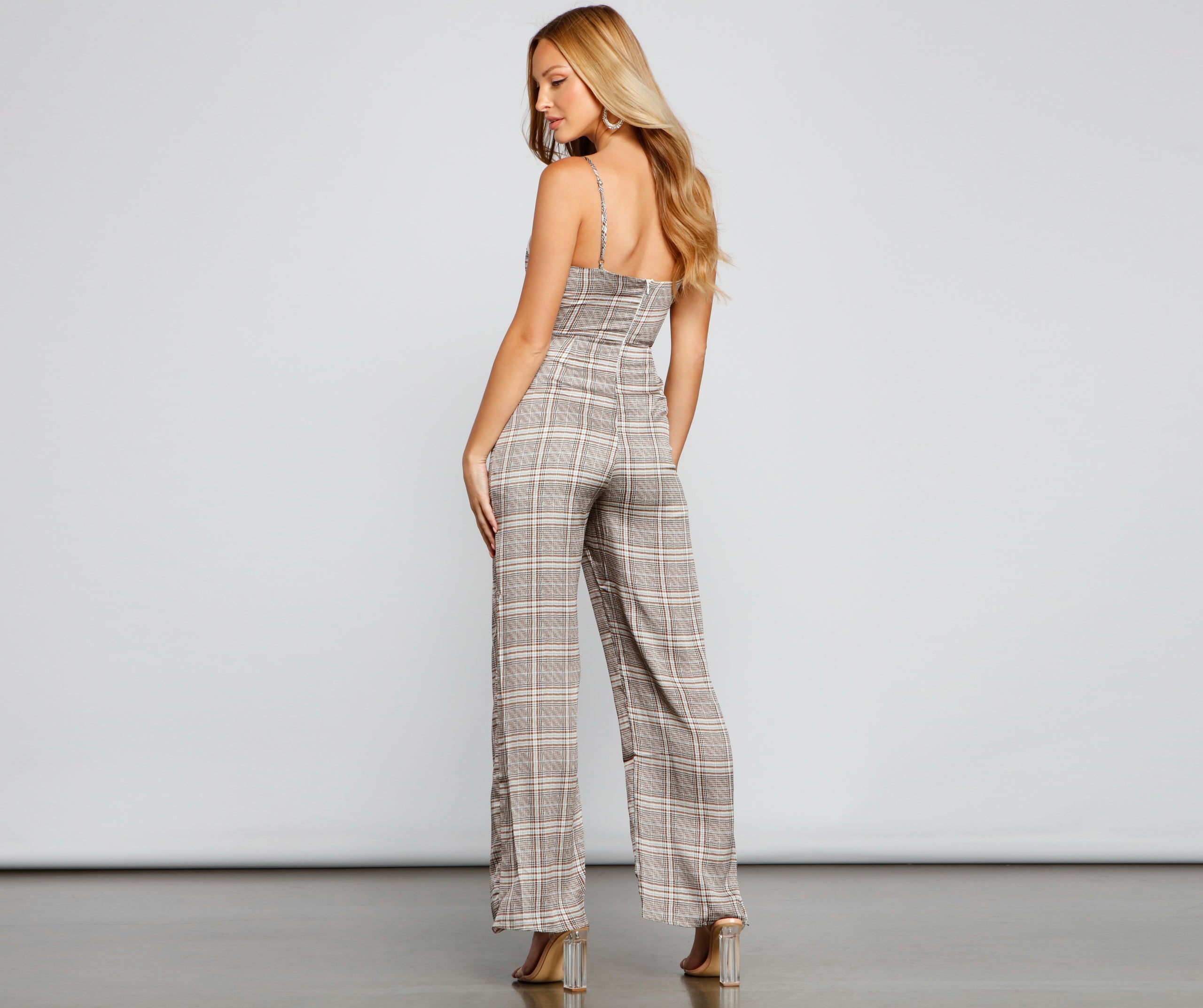 Plaid Perfection Twist Front Jumpsuit