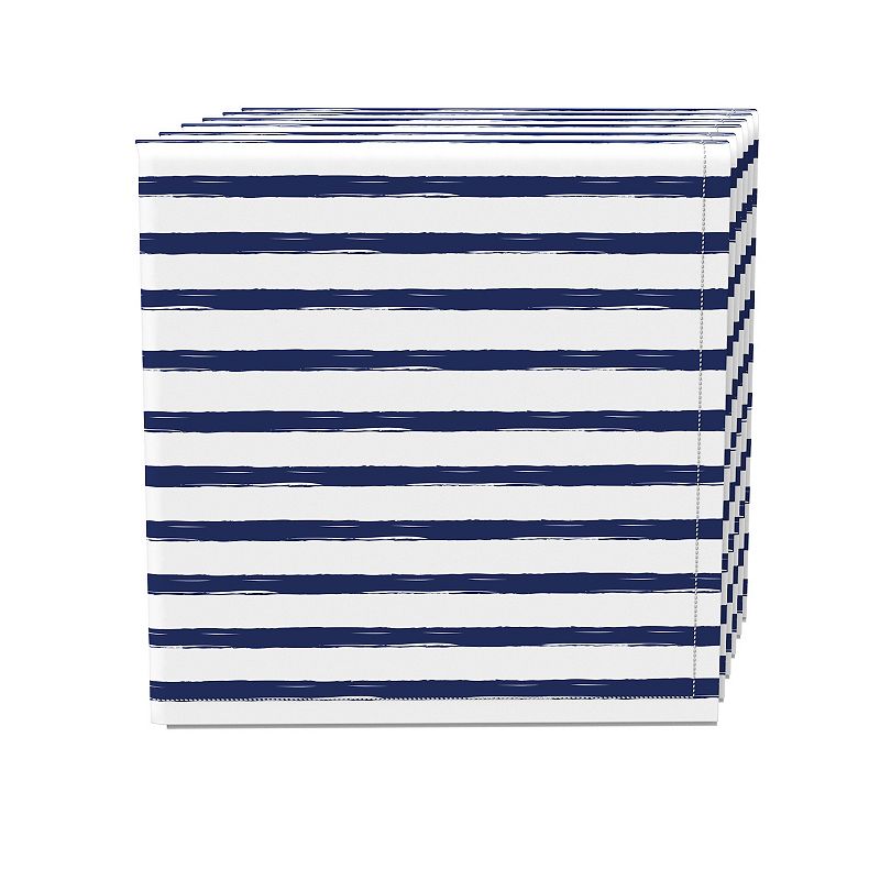 Napkin Set， 100% Polyester， Set of 4， 18x18， Navy brush Stroke Stripe