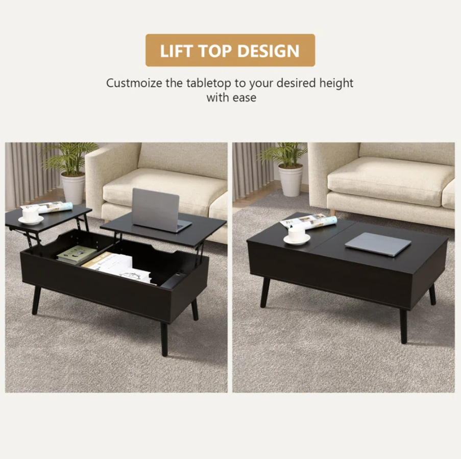 Lift Top Coffee Table with Storage, Double Lift Top Rectangular Storage Coffee Table