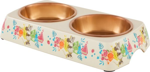 Disney Minnie Mouse Summer Bamboo Melamine Stainless Steel Double Dog and Cat Bowl