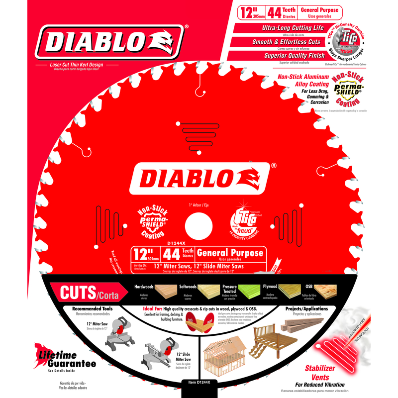 Diablo 12 in. D X 1 in. Carbide Circular Saw Blade 44 teeth 1 pk