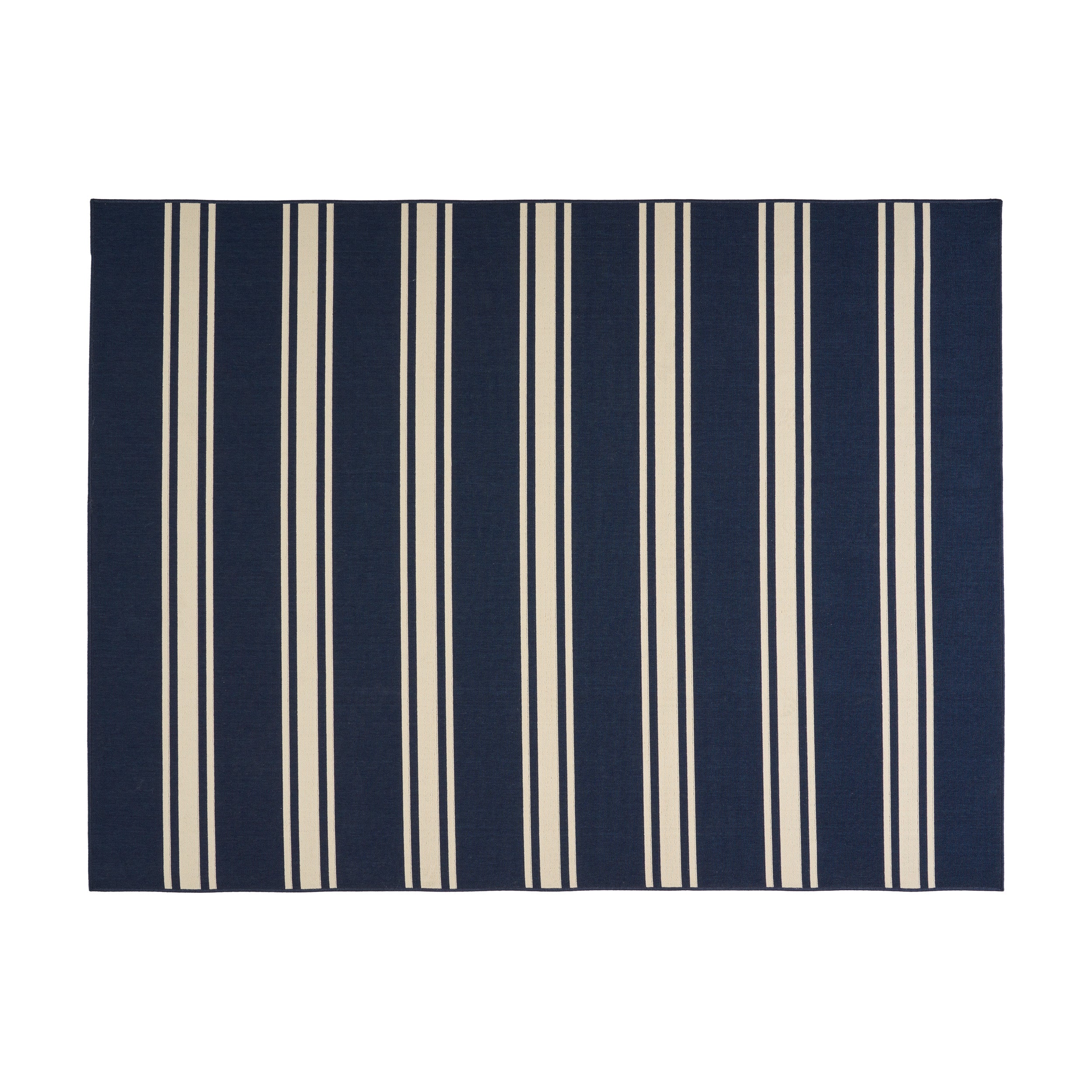 Julia Outdoor Stripe Area Rug, Navy and Ivory