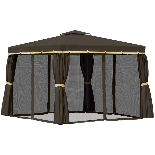 Outsunny 10 x27 X 10 x27 Patio Gazebo Outdoor Canopy Shelter With Double Tier Roof Netting And Curtains For Garden Lawn Backyard And Deck