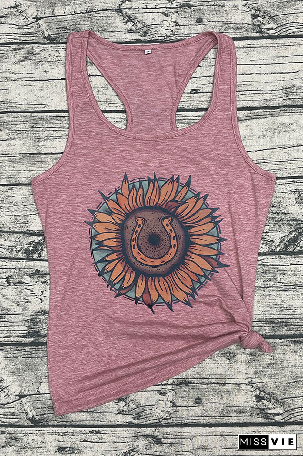 SUNFLOWER & HORSESHOE Printed Sleeveless Tank Top Wholesale