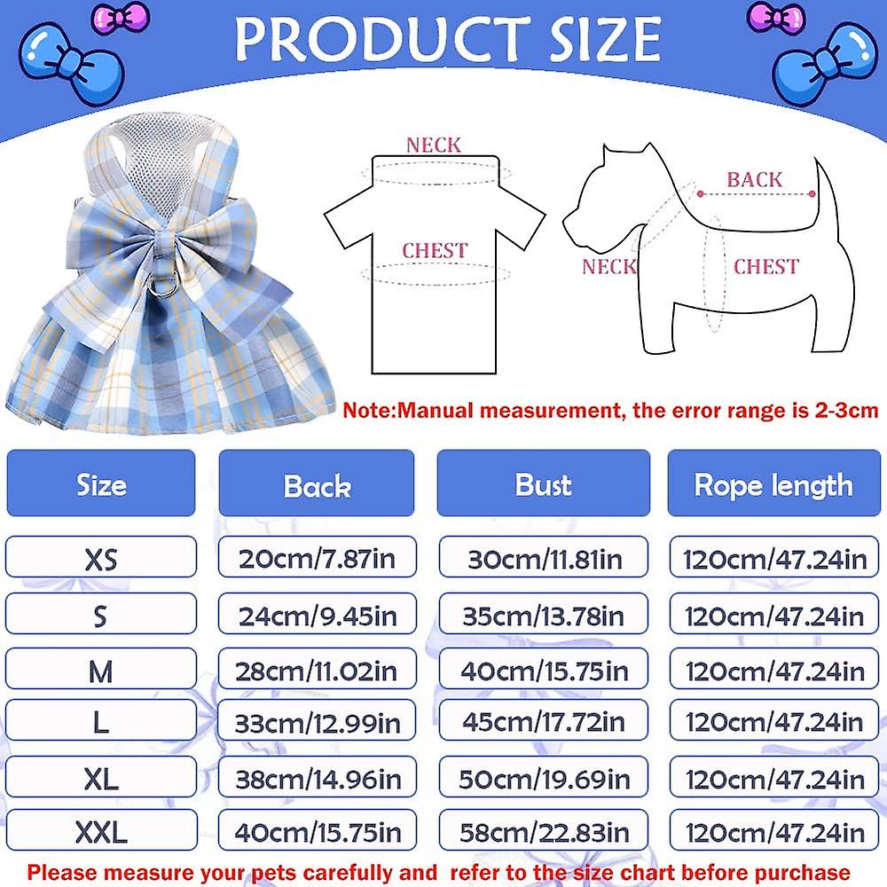 Dog Dress Harnesses For Small Dogs Girl Puppy Cat Bunny Rabbit Clothes Outfit Plaid Pet Cat-sky Blue Grid Xxl